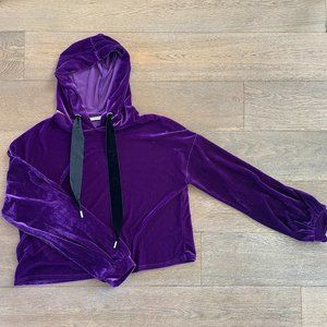 Zara Cropped Deep Purple Velvet Hoodie